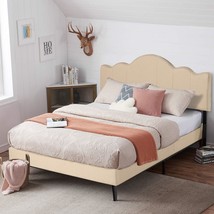 Vecelo Full Upholstered Platform Bed Frame In Beige With Adjustable Headboard, - $264.97