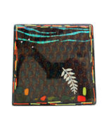 Cool vintage modernist abstract leaf pattern fused glass trivet - £15.62 GBP