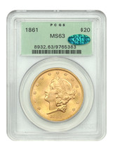 1861 $20 PCGS/CAC MS63 (OGH) - $31,828.13