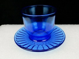 Glass Condiment Bowl w/Attached Underplate, Cobalt Blue, Macbeth-Evans, 1930s - £15.26 GBP