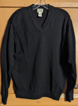 LL Bean V Neck Heavyweight Sweater Men&#39;s Size L Reg Black Cotton Long Sleeve EUC - £18.93 GBP