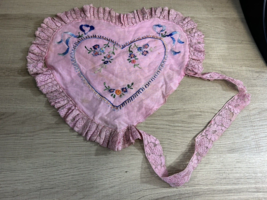 Vtg Valentine embroidered floral sweetheart heart shape pillow lace mid-century - £14.24 GBP