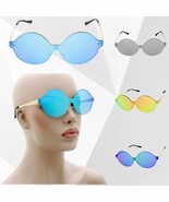 Round Oval Metal Frame Vintage Fashion Sunglasses Flat Mirror Lens UV 400 - $278.65 MXN