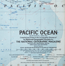 1962 Pacific Ocean Map National Geographic Double Sided 24.75 x 19&quot; F13H - $551.50 MXN