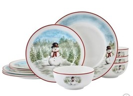 Mikasa Dinnerware Set Christmas 12-Piece Serves 4 Snowman Bone China 532... - $109.99