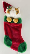 Vintage Kitty Cat Christmas Stocking Holiday Decor Plush Santa Holly 16&quot; - £22.57 GBP