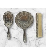Vanity Set Vintage Collection Brush Comb Mirror Silver Florals Heavy Vic... - $59.39