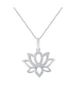 1/10 Cttw Natural Diamond Open Lotus Flower Charm Necklace Pendant in 92... - $36.99