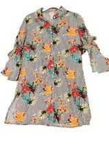 Chicos Floral Tropical Print Long Tunic in Stripe Black Red Yellow Sz 0 (US S) - £17.94 GBP