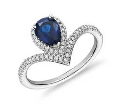 14k White Gold Over 1.85CT Pear-Cut Blue Sapphire Women&#39;s Halo Anniversary Ring - £72.71 GBP