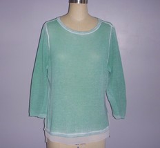 CHICOS Faded Mint Green Sweater Tunic Soft Lightweight Cotton Woven Hem ... - £29.57 GBP