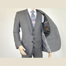 Men's Apollo King 3 piece Vested Business Suit Vested SL203 Gray Textured image 5