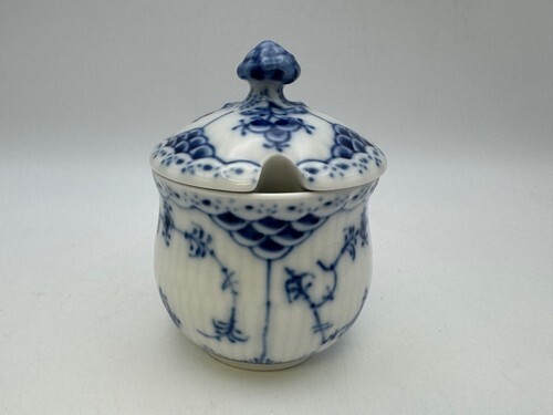 Royal Copenhagen BLUE FLUTED Half Lace Mustard Jar #743 #744 Item image 2