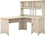 Bush Furniture Salinas L Shaped Desk With Hutch In Antique White | Corne... - $704.99