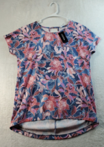 Ideology Blouse Top Womens Size XS Blue Floral Polyester Short Sleeve Round Neck - £8.06 GBP