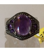 Natural Oval Purple Amethyst / Natural Amethyst Accents Stainless Steel ... - $30.17 CAD