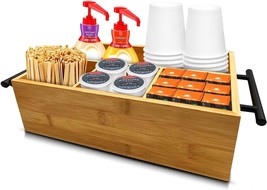 Bamboo 4 Section Coffee Station Organizer Condiment Rack For Kitchen Bre... - $39.59