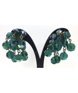 Vintage Dark Green AB Cluster Dangle Earrings Clip On Style - £11.86 GBP