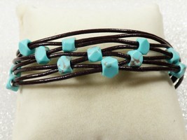 Lucky Brand Silver tone multi leather cord Turquoise Stone Bracelet  - £23.46 GBP
