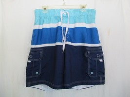 OP men&#39;s swim trunks board lined Medium 32-34  blue navy white cargo - $14.65