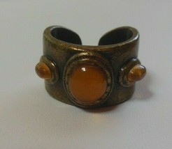 Vintage Signed N A Brass Orange Cabochon Ring  Size 8 - £35.03 GBP