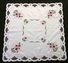 Polyester Embroidered Rose 33X33&quot;&quot; Square Tablecloth Night Stand Side Ta... - $28.00