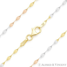 2.2mm Coffee Link Sterling Silver Tri-Tone 14k Gold-Plated Mirror Chain Necklace - £14.00 GBP+