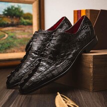 Cancun Genuine Hornback Caiman Crocodile Dress Derby's Shoes Black image 7