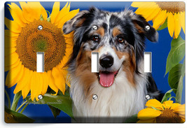 Collie Dog In Sunflowers Light Switch 3 Gang Wall Cover Grooming Pet Salon Decor - £13.32 GBP