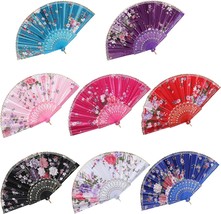 Babeyond 8Pcs Floral Folding Hand Fan, Color Random Selected With Chinese Rose - £33.55 GBP
