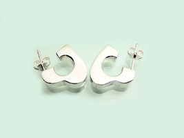 3D Open Heart Hoop Earrings 925 Sterling Silver, Handmade Womens Stud Earrings  - £56.43 GBP