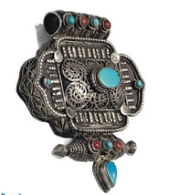 Gau Sterling sterling Silver turquoise coral filigree Prayer Box Pendant 27.5 Gr - £179.20 GBP
