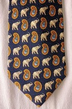  ESCADA Silk Neck Tie Made in Italy Navy, Gold Elephants - £22.63 GBP