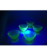 VINTAGE Uranium Glass Sherbet Cups Set of 5 Green Depression 3&quot; UV Glow ... - $34.65