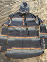 VALOR Jerry Mens Hooded Soft Flannel Blue Striped Shirt Drawstring Jacket Medium - £28.95 GBP