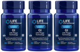 FLORASSIST GI  with PHASE TECHNOLOGY PROBIOTIC 3 BOTTLE 90 Caps LIFE EXT... - $74.19