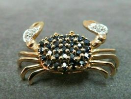 2 Ct Round Cut Sapphire &amp; Diamond Crab Pin Brooch 14K Yellow Gold Finish - £121.19 GBP