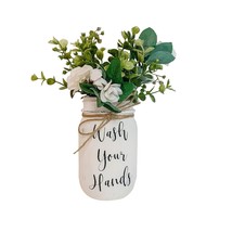 Wash Your Hands Mason Jar, Hand Painted And Distressed Mason Jar Decor, ... - £30.60 GBP