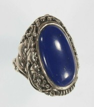 Beautiful Sterling Silver Lapis Lazuli Leaves &amp; Flowers Ring Sz 8 - £125.30 GBP
