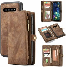 LG V60 ThinQ Wallet Case Leather Card Slots Zipper Pocket Detachable Cover Brown - $58.30