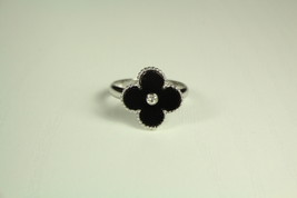 Onyx Clover Ring with Cubic Zirconia, Silver Plated - $55.00