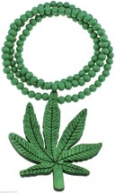 Leaf Marijuana New Good Wood Style Weed Pendant &amp; 36&quot; Natural Wood Bead Necklace - £11.24 GBP+