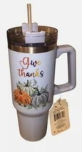 Give Thanks Fall Autumn Thanksgiving 30 Oz. Blue Travel Tumbler With Straw New - £15.24 GBP