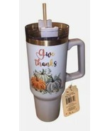 Give Thanks Fall Autumn Thanksgiving 30 Oz. Blue Travel Tumbler With Str... - $19.20