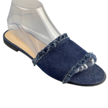 Nicole Vacari Shoes Blue Frayed Denim Flat Italian Made Slides Women&#39;s 8.5M - £28.15 GBP
