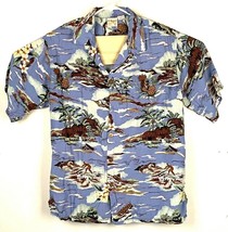 Vtg GO BAREFOOT Hawaiian Shirt-Sz. M-Blue-Ocean Island Pineapple-Rayon - $33.66