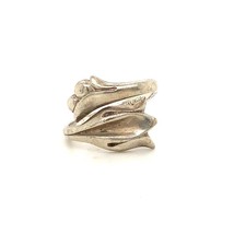 Vintage Signed Avon Sterling Carved Lilly Flower Wrap Bypass Ring Band sz 6 1/4 - £31.65 GBP