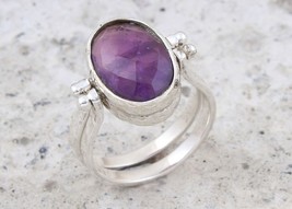 925 Sterling Silver Amethyst Gems Handmade Reversible Ring Her Party Wear Gift - £45.55 GBP