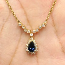 1.50Ct Pear Cut Lab-Created Sapphire Women Necklace 14k Yellow Gold Plated - £176.62 GBP