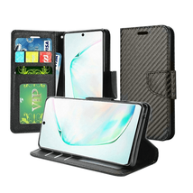 For Samsung Note 10 Wallet Flip Case Textured Carbon Fiber Case BLACK - £4.60 GBP